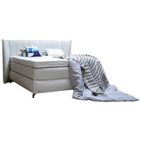 BOXSPRINGBETT 180/200 cm,  in Creme, Matratze, Topper, unterschiedliche Matratzenhärtegrade je Bettseite, H3 + H4 = fest + sehr fest  - Creme/Schwarz, Konventionell, Holz/Textil (180/200cm) - Sjöholm