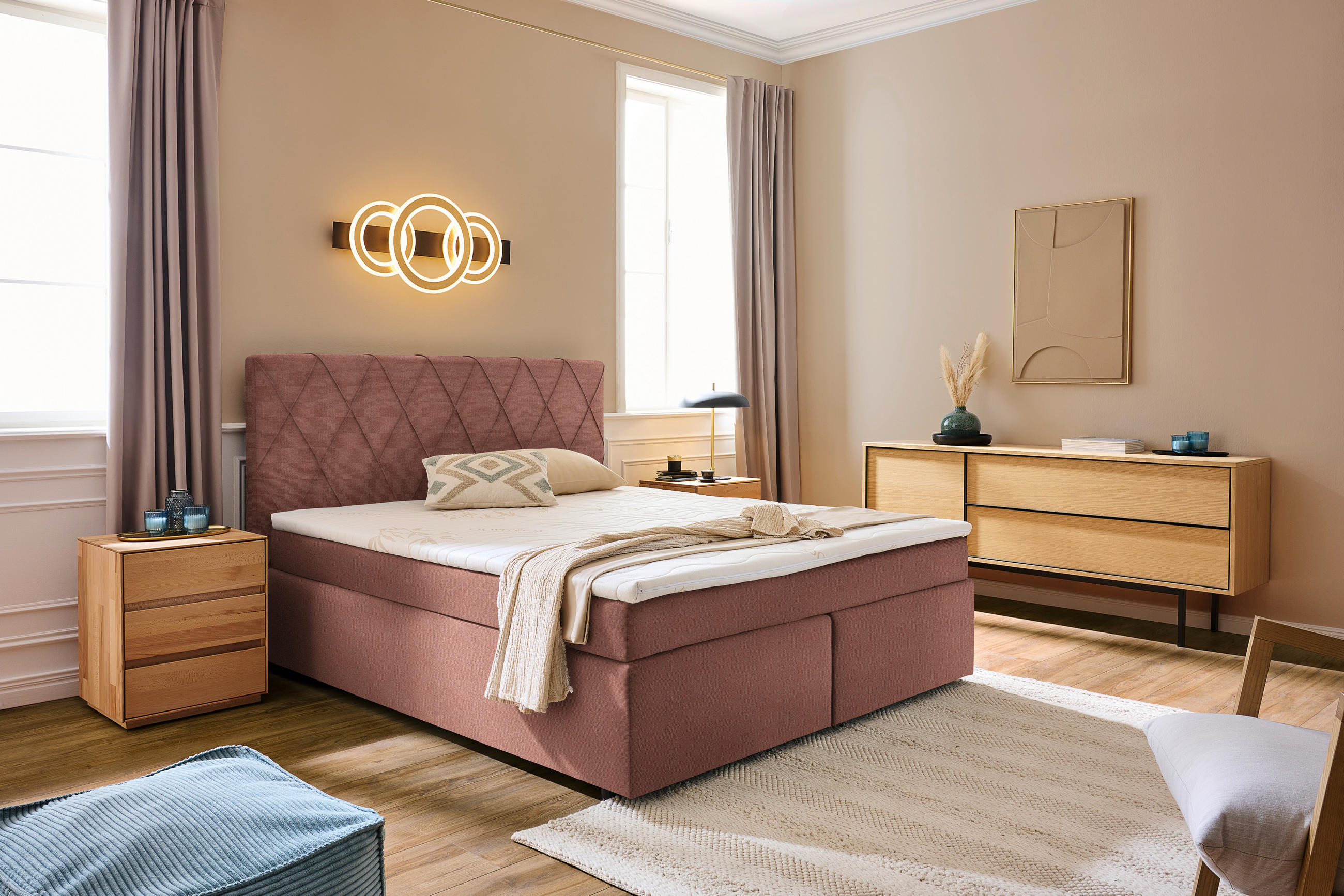 BOXSPRINGBETT 180/200 cm  in Rosa  - Schwarz/Rosa, Design, Kunststoff/Textil (180/200cm) - Xora