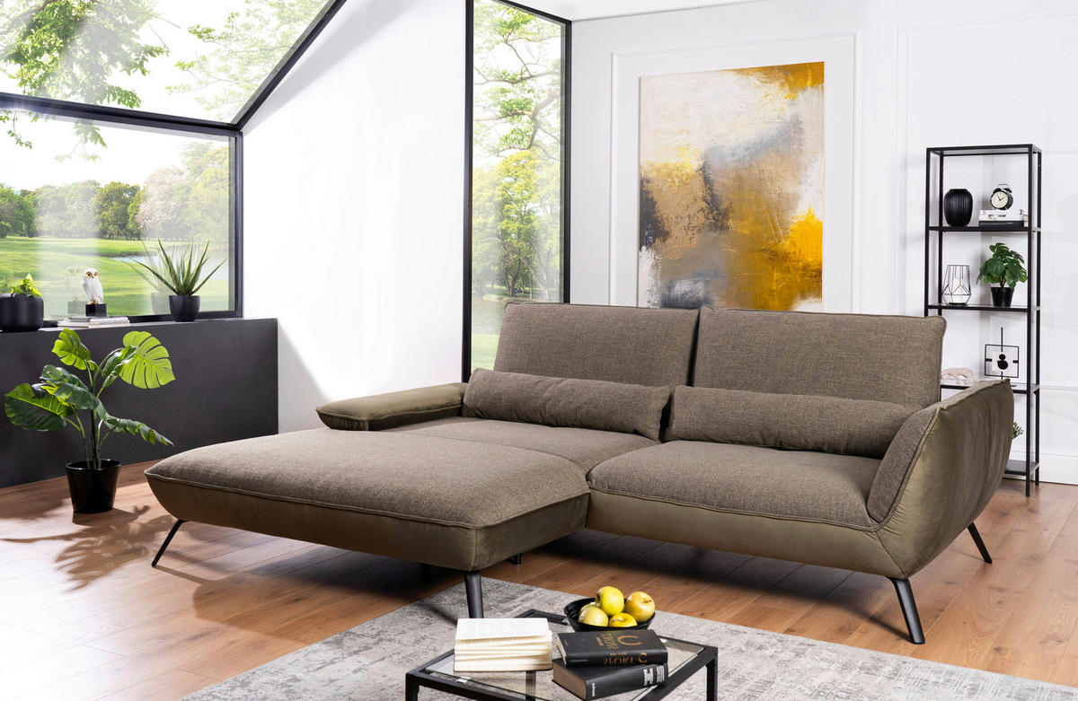ECKSOFA in Flachgewebe Olivgrün  - Schwarz/Olivgrün, Design, Textil/Metall (191/273cm) - Moderano