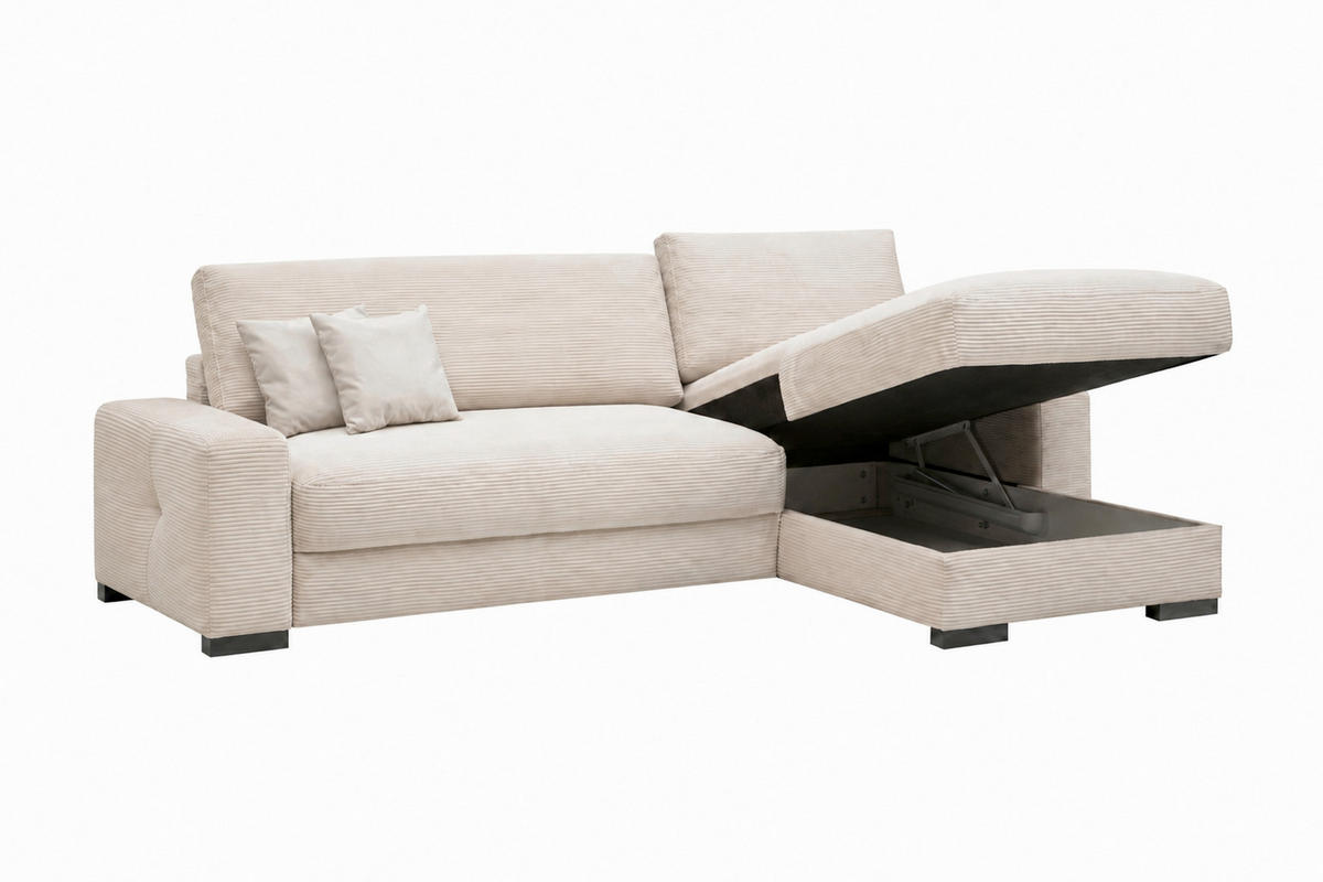 ECKSOFA  Cord Beige  - Beige/Schwarz, Basics, Holz/Holzwerkstoff (264/184cm) - MID.YOU