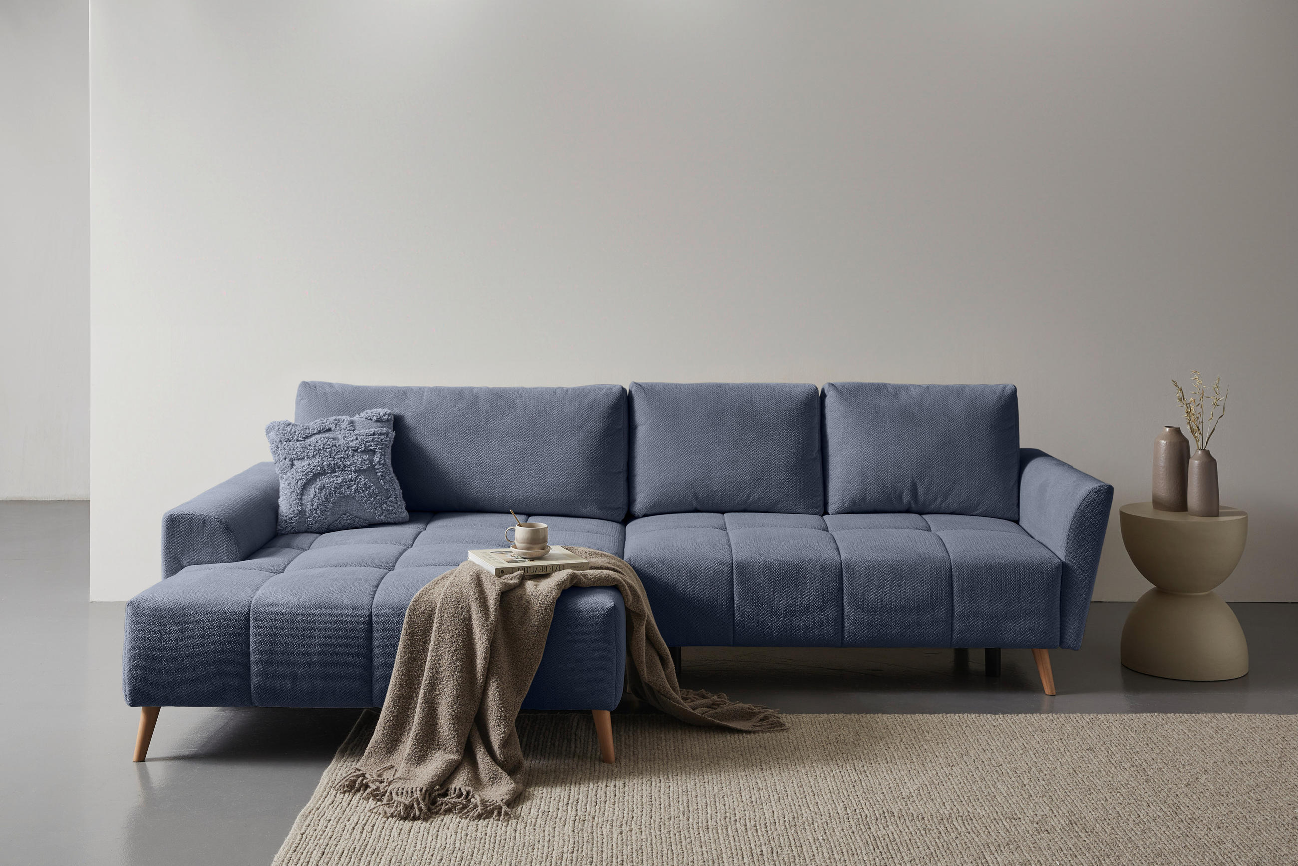 ECKSOFA Blaugrau Webstoff  - Buchefarben/Blaugrau, KONVENTIONELL, Holz/Textil (169/294cm) - Carryhome