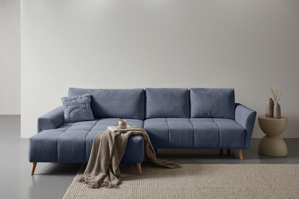 ECKSOFA in Webstoff Blaugrau  - Buchefarben/Blaugrau, KONVENTIONELL, Holz/Textil (169/294cm) - Carryhome
