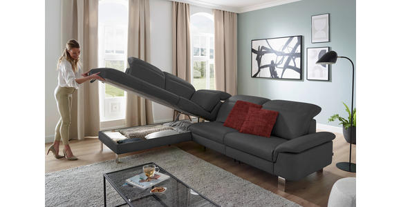 ECKSOFA in Echtleder Grau 233/309 cm - Edelstahlfarben/Grau, Design, Leder/Metall (233/309cm) - Dieter Knoll