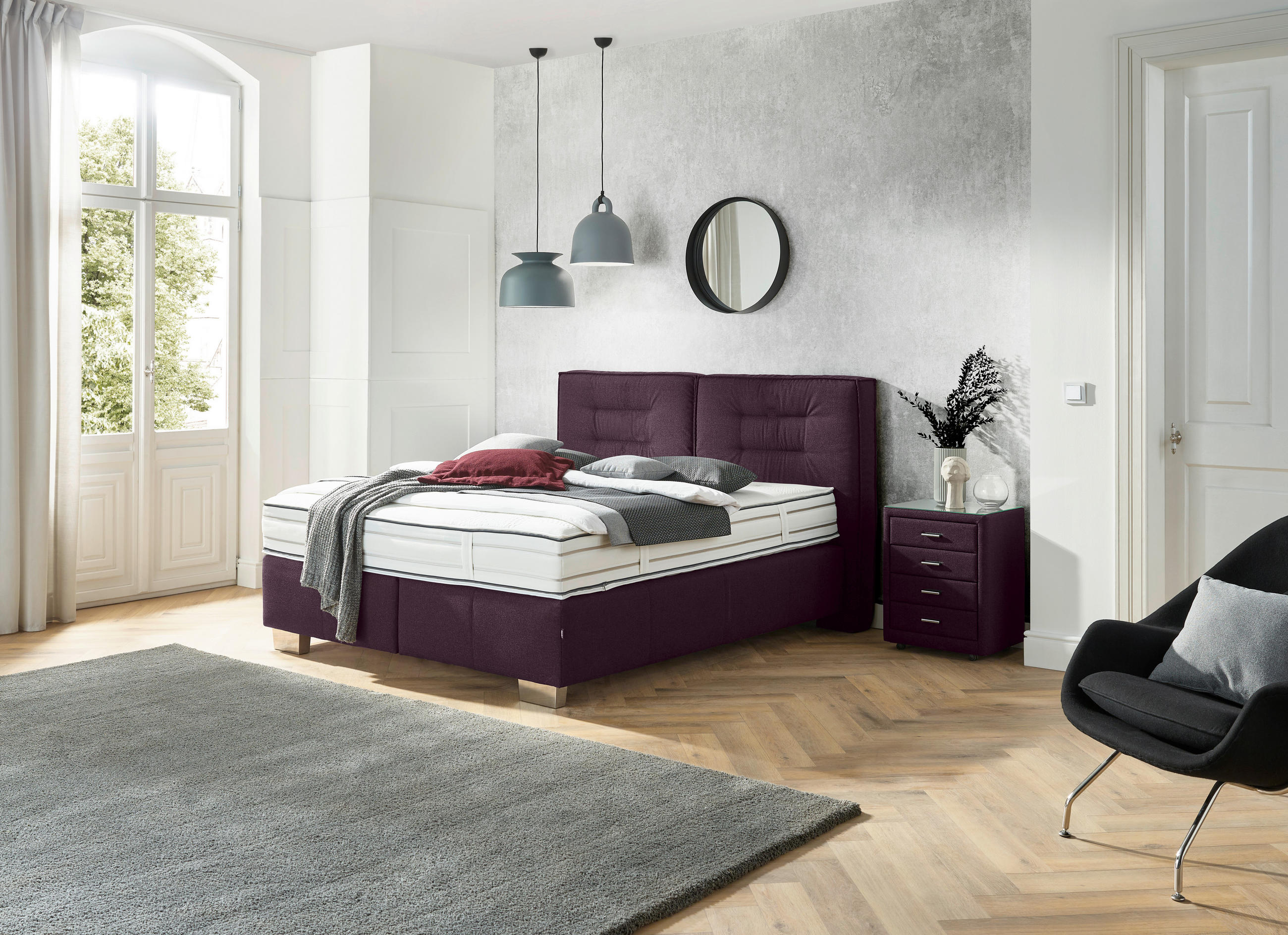 BOXSPRINGBETT 180/200 cm  in Brombeere  - Chromfarben/Brombeere, Konventionell, Textil (180/200cm) - Dieter Knoll