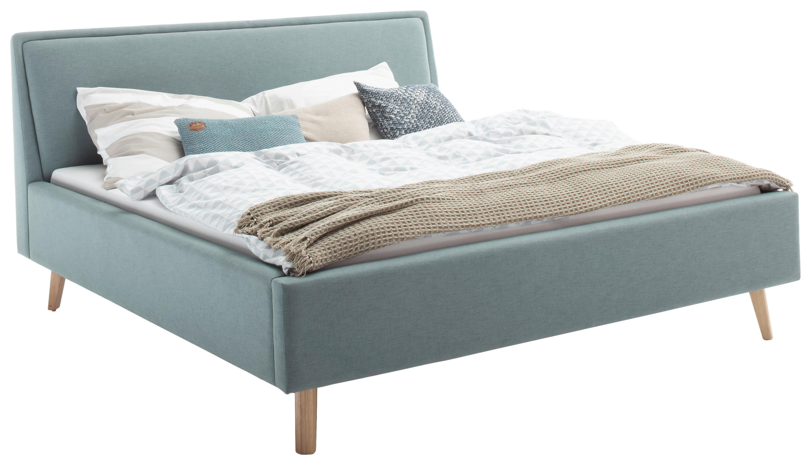 POLSTERBETT 140/200 cm  in Hellblau  - Eschefarben/Hellblau, Konventionell, Holz/Textil (140/200cm) - Livetastic