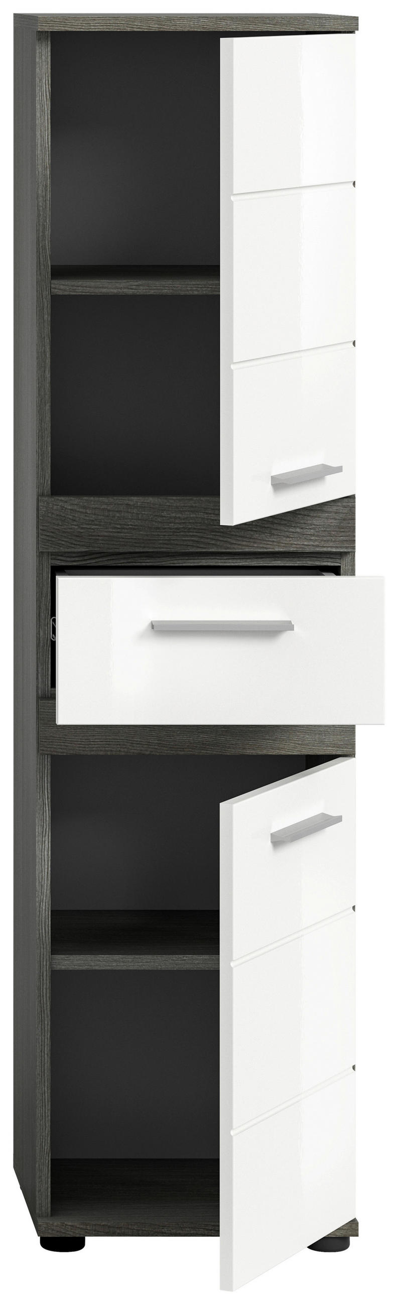 SREDNJE VISOKA OMARA 35/137/31 cm  - bela/visoki sijaj, Moderno, umetna masa/leseni material (35/137/31cm) - MID.YOU