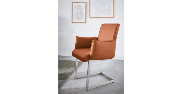 ARMLEHNSTUHL  in Stahl Mikrofaser  - Edelstahlfarben/Karamell, Design, Holzwerkstoff/Textil (63/91/60cm) - Dieter Knoll