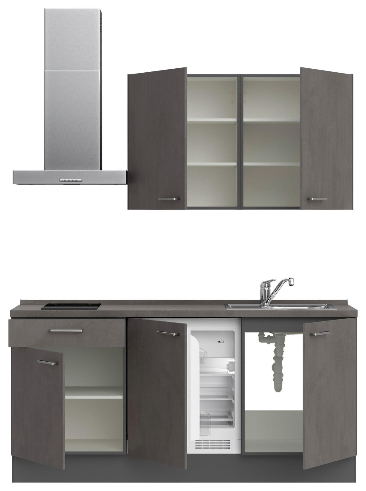 KÜCHENBLOCK 180 cm   in Schieferfarben  - Schieferfarben/Edelstahlfarben, MODERN, Holzwerkstoff/Metall (180cm) - Nobilia
