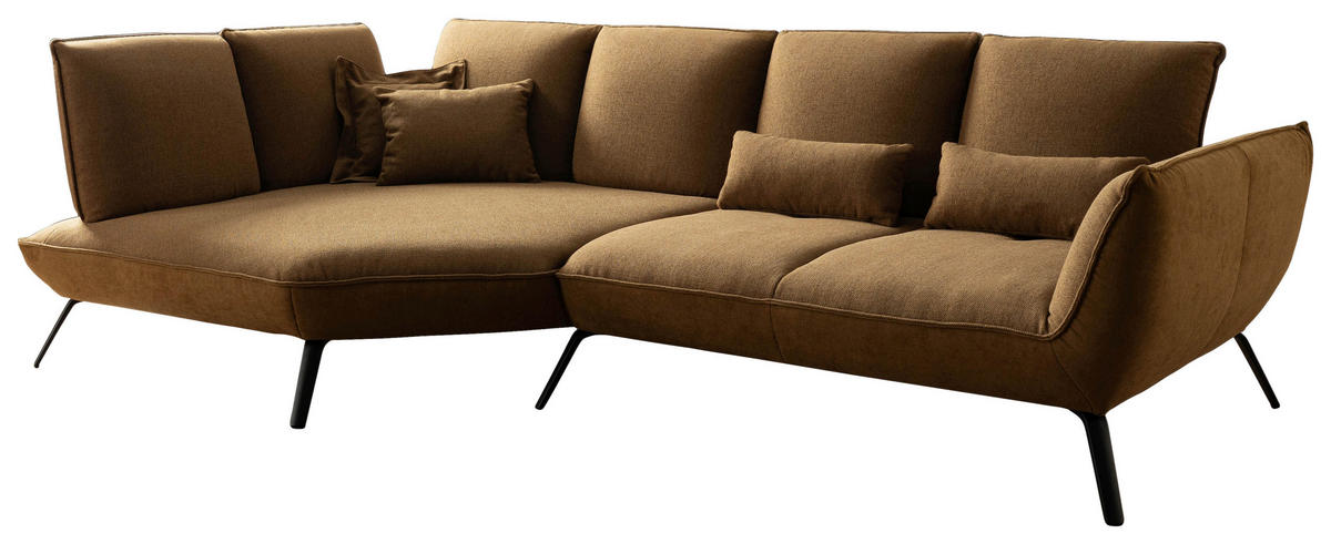 ECKSOFA Braun Flachgewebe Nierenkissen, Rücken echt  - Schwarz/Braun, Design, Textil/Metall (169/320cm) - Moderano