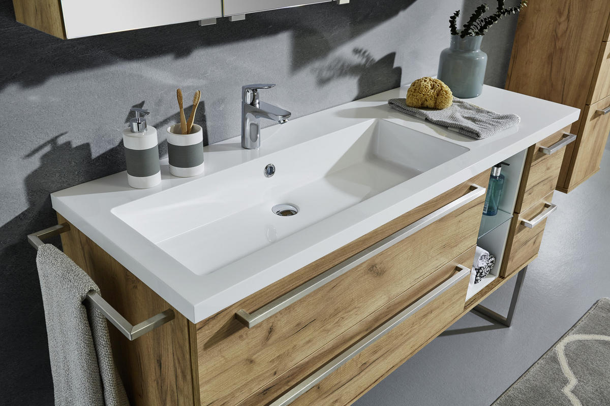 BADEZIMMER  in 145 cm  - Eichefarben/Weiß, Basics, Glas/Holzwerkstoff (145cm) - Dieter Knoll