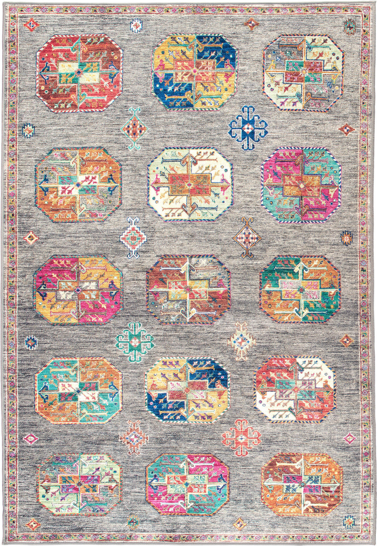 VINTAGE-TEPPICH Cortea Khamil 130/190 cm  in Grau, Türkis, Pink  - Türkis/Pink, LIFESTYLE, Kunststoff/Textil (130/190cm) - Lindorug