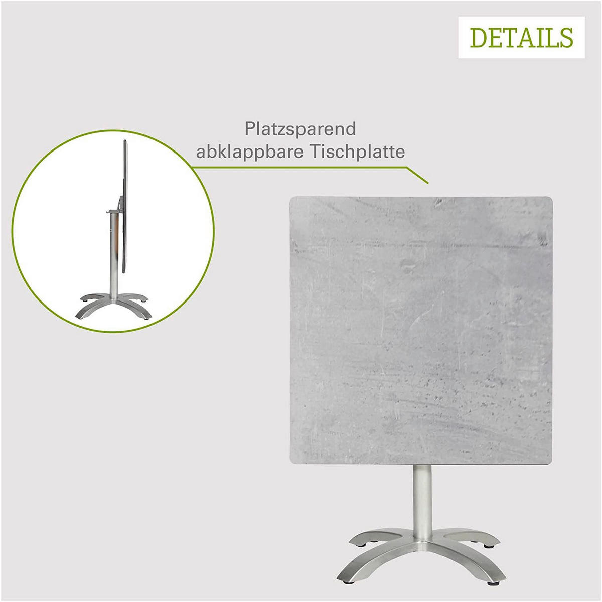 GARTENKLAPPTISCH 80/80/72 cm  - Platinfarben/Grau, Basics, Holzwerkstoff/Metall (80/80/72cm) - Gardenson