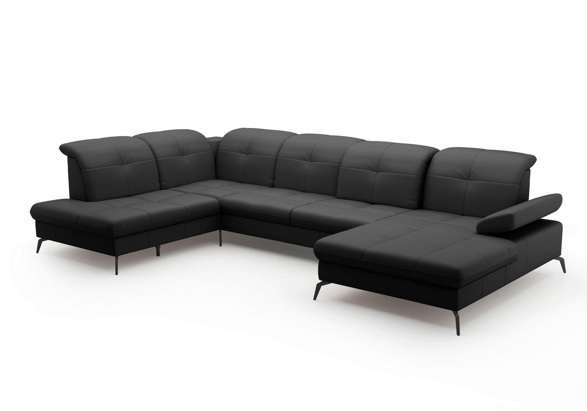 WOHNLANDSCHAFT in Vliesstoff Kombination Echtleder/Stoff Schwarz  - Schwarz, Konventionell, Leder/Textil (231/357/185cm) - Sit & More