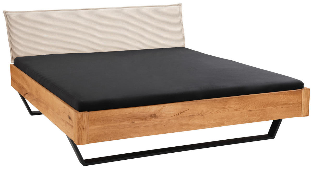 BALKENBETT 160/220 cm,  in Beige, Wildeiche, gepolstertes Kopfteil,  - Wildeiche/Beige, Natur, Holz/Textil (160/220cm) - Linea Natura