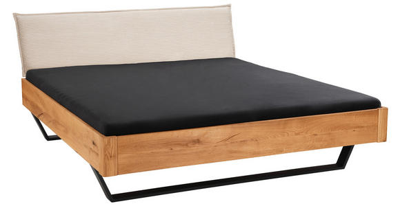 BALKENBETT 160/200 cm,  in Beige, Wildeiche, gepolstertes Kopfteil,  - Wildeiche/Beige, Natur, Holz/Textil (160/200cm) - Linea Natura