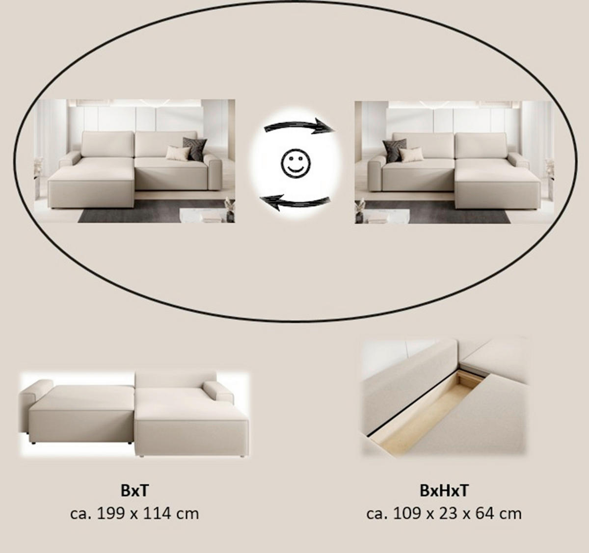 ECKSCHLAFSOFA CHALLANGE  mit Schlafen auf Sitzhöhe, Rücken echt, Armteil links, Armteil rechts Struktur Beige  - Beige/Schwarz, MODERN, Kunststoff/Textil (246/168cm) - Trendmanufaktur