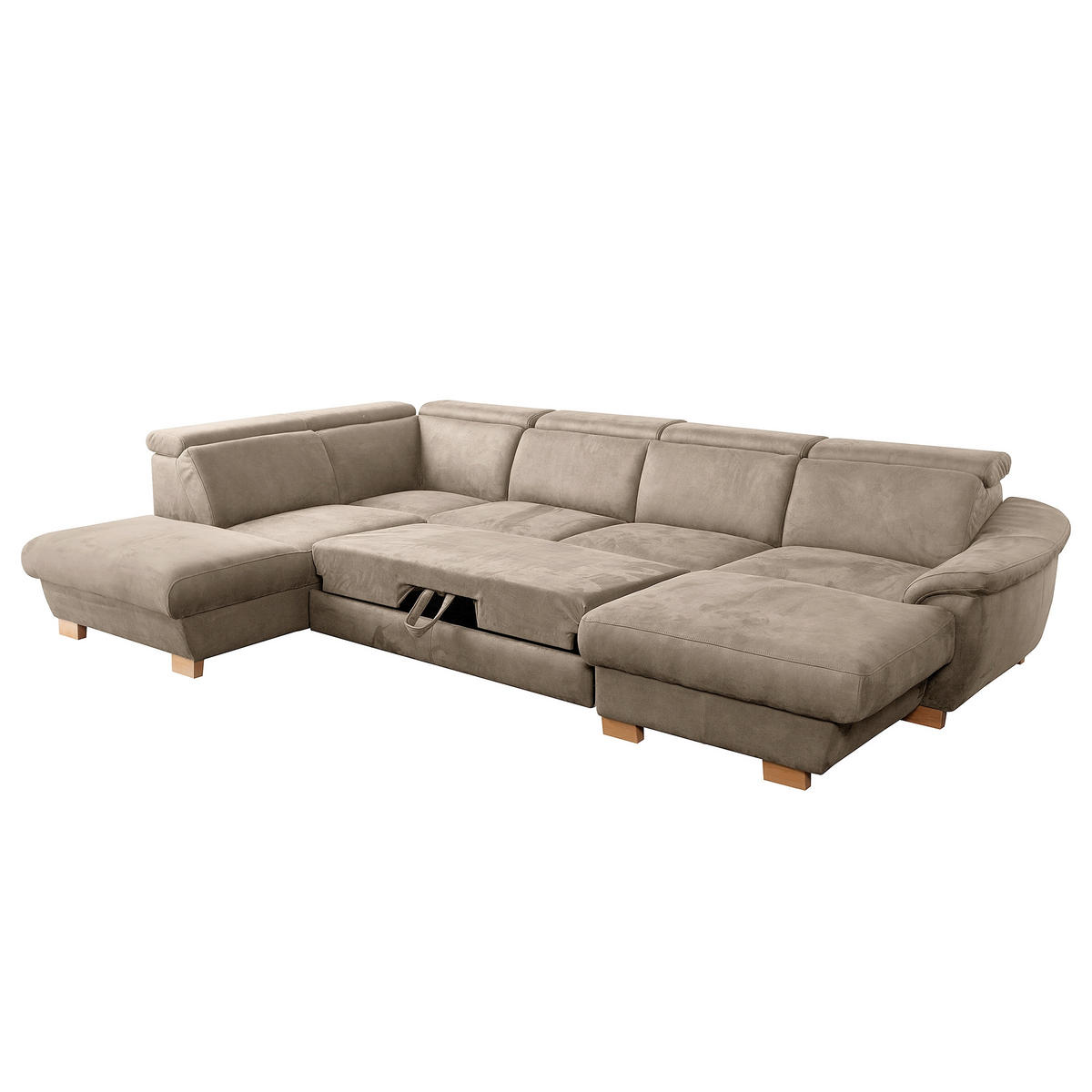 WOHNLANDSCHAFT Mikrofaser Taupe  - Taupe/Naturfarben, Design, Holz/Textil (273/347/238cm) - Livetastic