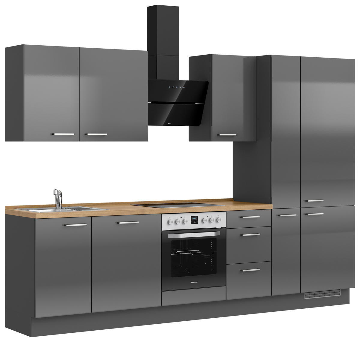 KÜCHENLEERBLOCK Flash 300 cm  in Eichefarben, Schieferfarben  - Schieferfarben/Edelstahlfarben, MODERN, Holzwerkstoff/Metall (300cm) - Nobilia