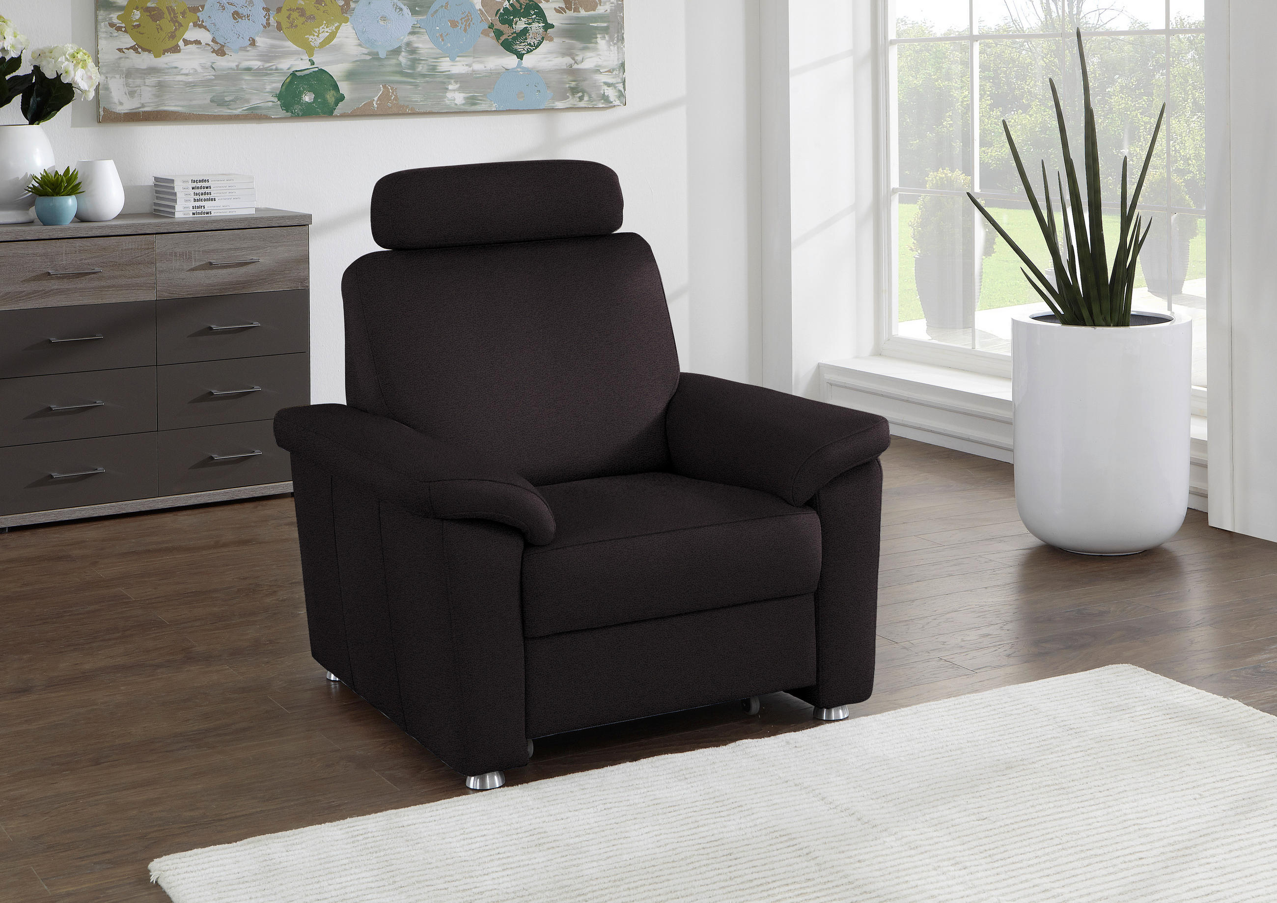 FERNSEHSESSEL in Webstoff Anthrazit  - Anthrazit/Silberfarben, Konventionell, Textil/Metall (102/91/91-159cm) - Beldomo System