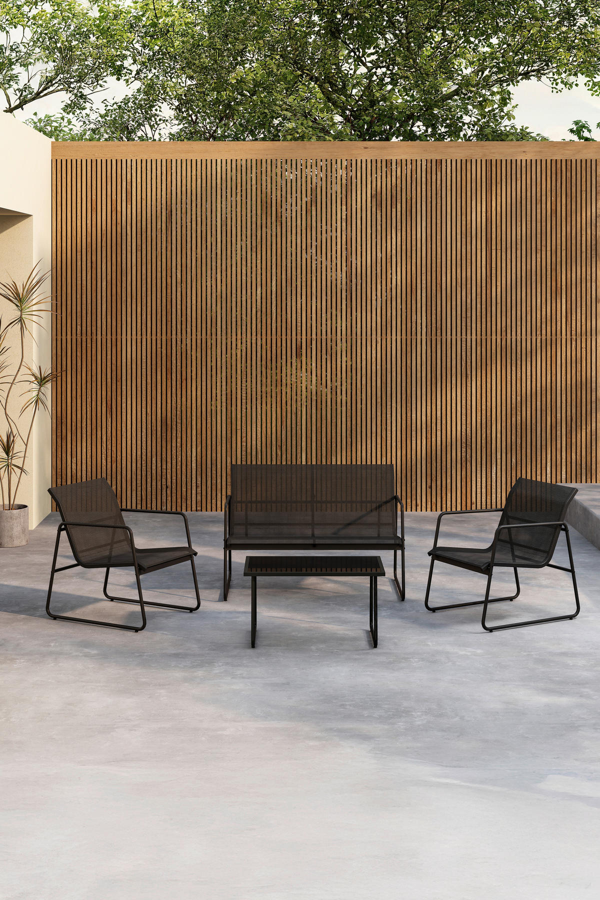 LOUNGEGRUPP 4 delar  - svart, Klassisk, metall/glas