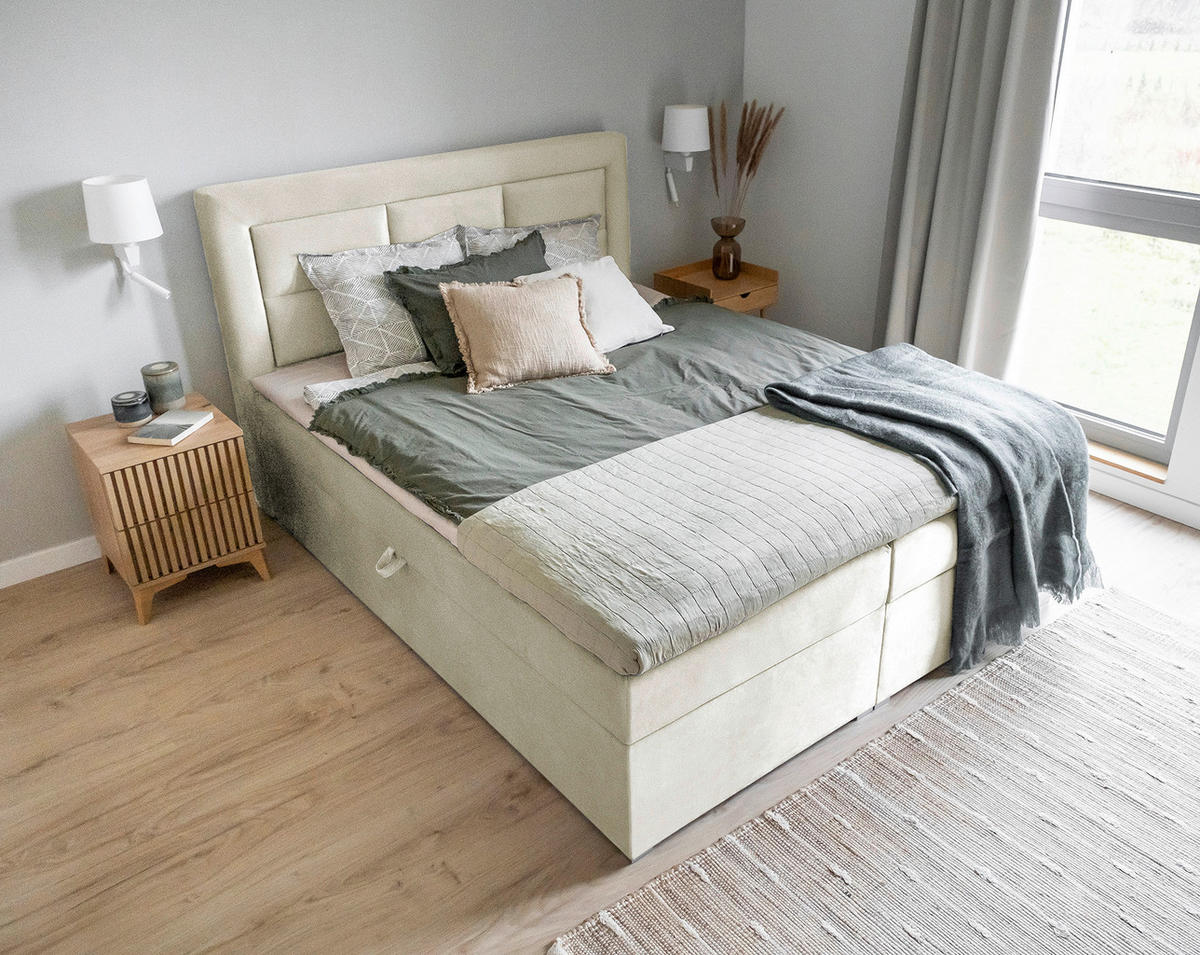 BOXBETT 180/200 cm  in Creme  - Silberfarben/Creme, MODERN, Holz/Kunststoff (180/200cm) - MID.YOU