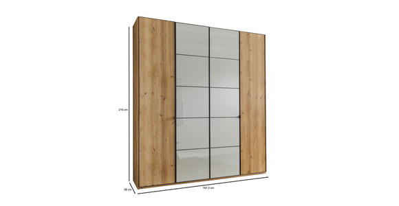 DREHTÜRENSCHRANK 200/216/58 cm 4-türig Champagner, Eiche Bianco - Schieferfarben/Eiche Bianco, Design, Glas/Holzwerkstoff (200/216/58cm) - Novel