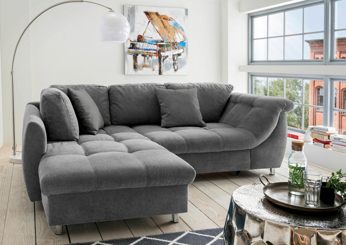 ECKSOFA Dunkelgrau Mikrofaser  - Chromfarben/Dunkelgrau, Design, Kunststoff/Textil (190/250cm) - Livetastic