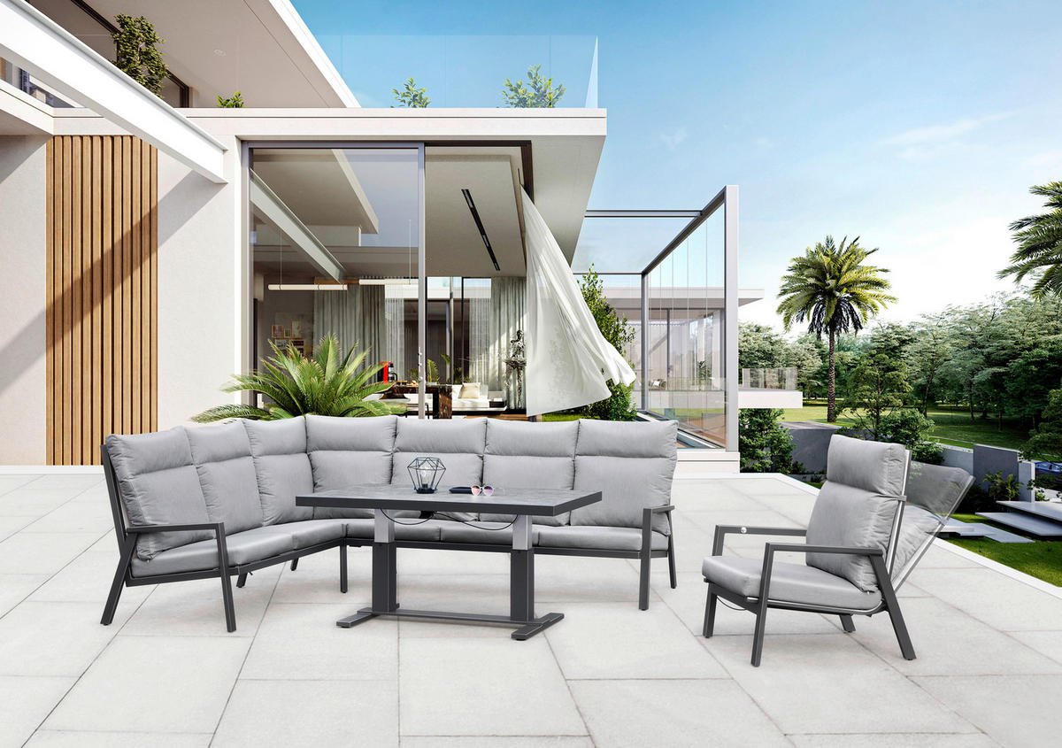 LOUNGE MIZA  - antracit/svetlo siva, Design, kovina/steklo (141/80/50-70cm) - Amatio