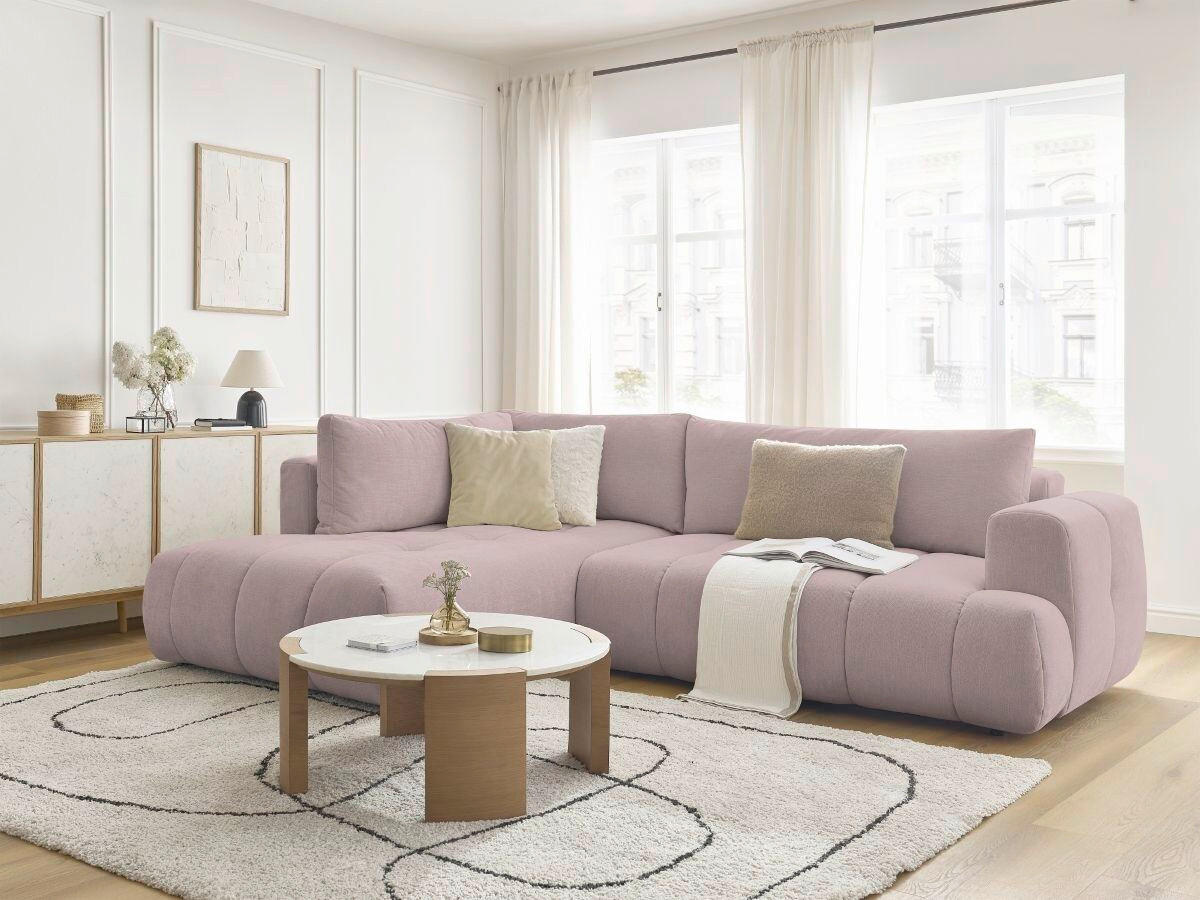 ECKSCHLAFSOFA FUJI Leinenoptik Rosa  inkl.  - Schwarz/Rosa, MODERN, Kunststoff/Textil (204/282cm)