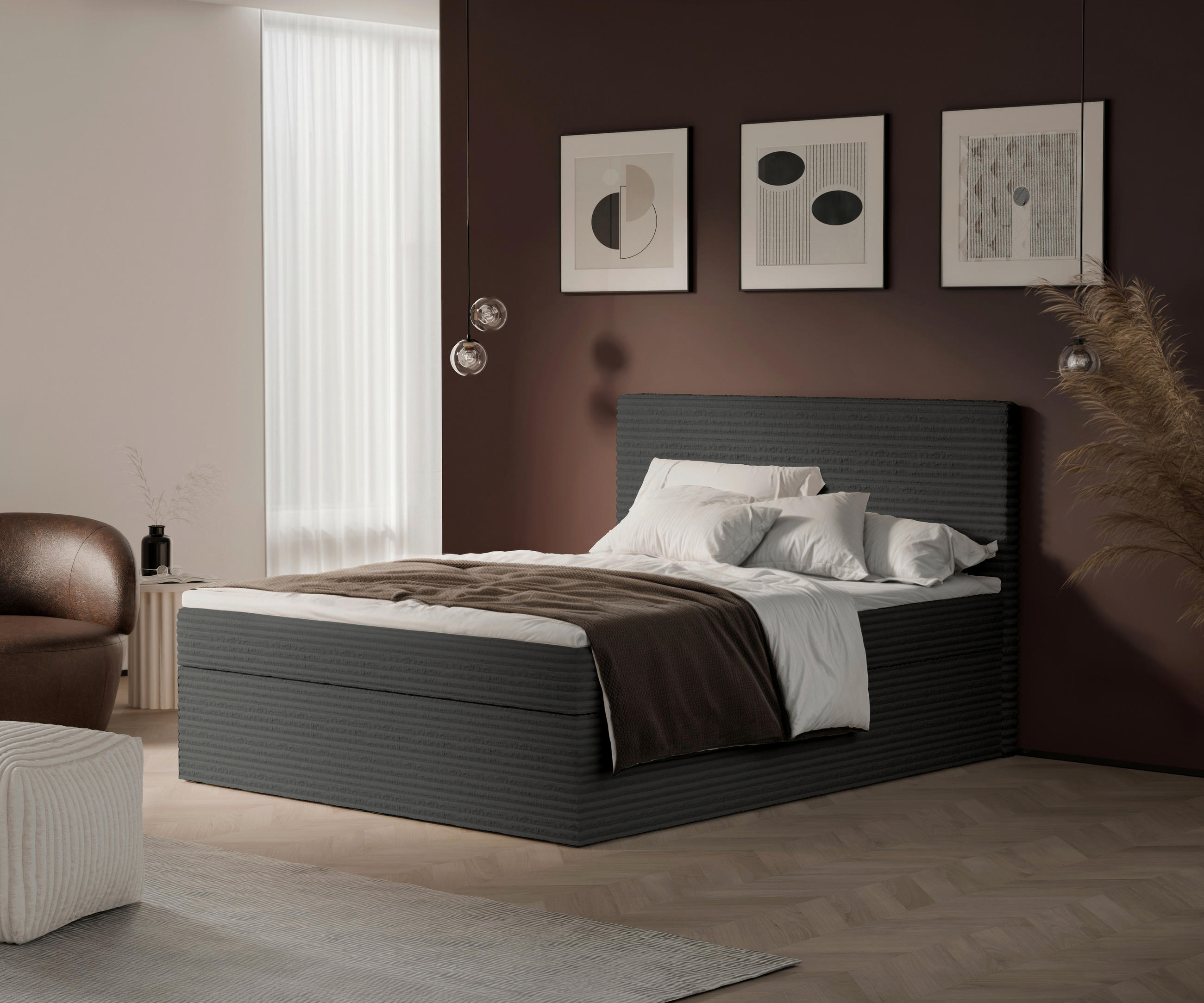 Pat Tip Boxspring Fără Arcuri, 160/200 cm, gri închis