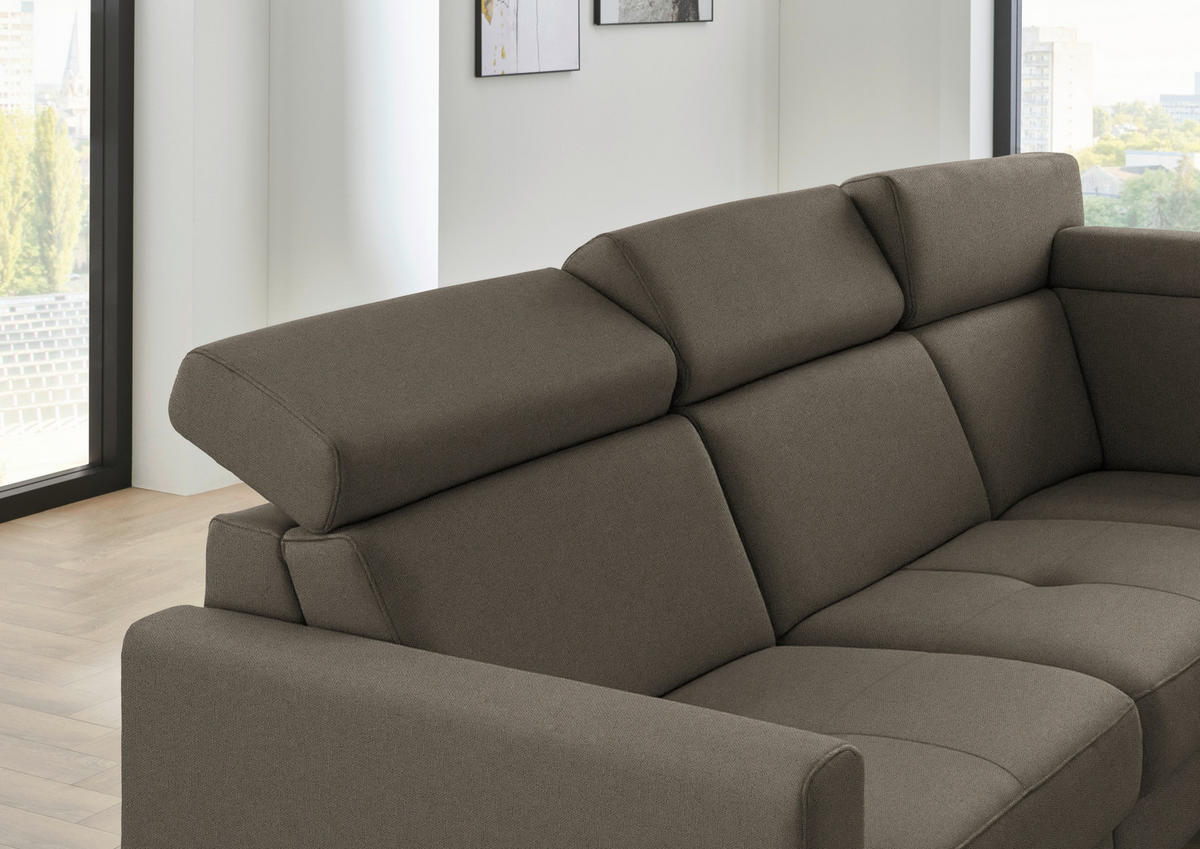 ECKSOFA Beldomo System in Flachgewebe Dunkelbraun  276/214 cm  - Dunkelbraun/Schwarz, KONVENTIONELL, Textil/Metall (276/214cm) - Beldomo System