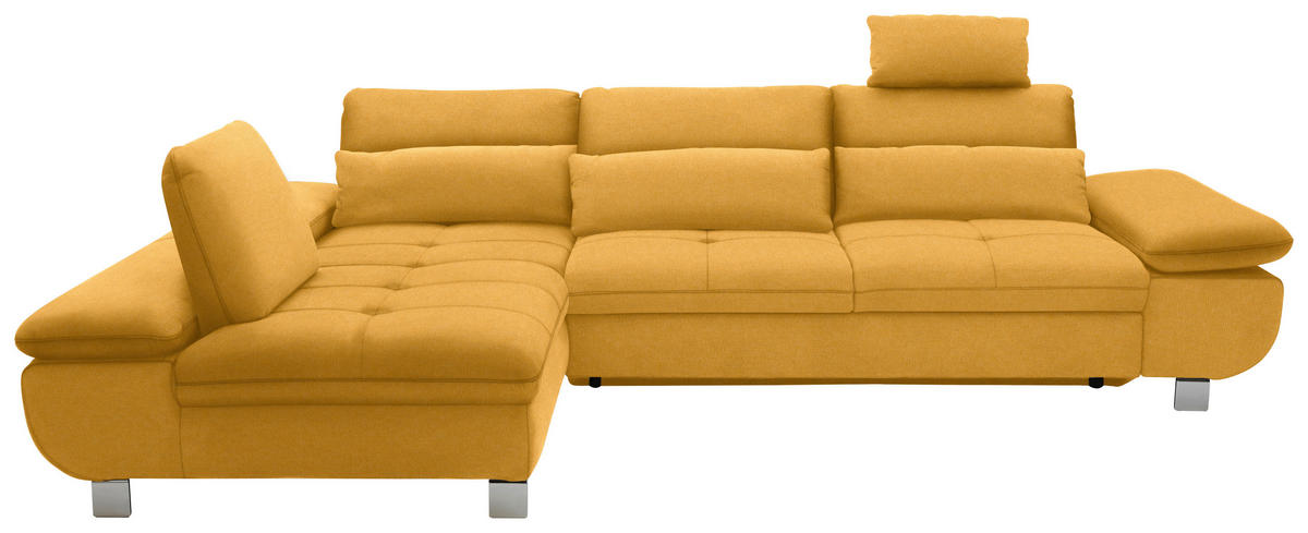 ECKSOFA Gelb Webstoff  - Chromfarben/Gelb, Design, Textil/Metall (203/310cm) - Xora