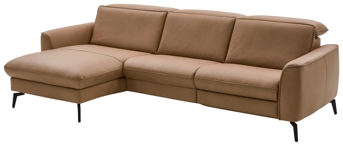ECKSOFA in Echtleder Haselnussfarben  - Schwarz/Haselnussfarben, Natur, Leder/Metall (168/281cm) - Valdera