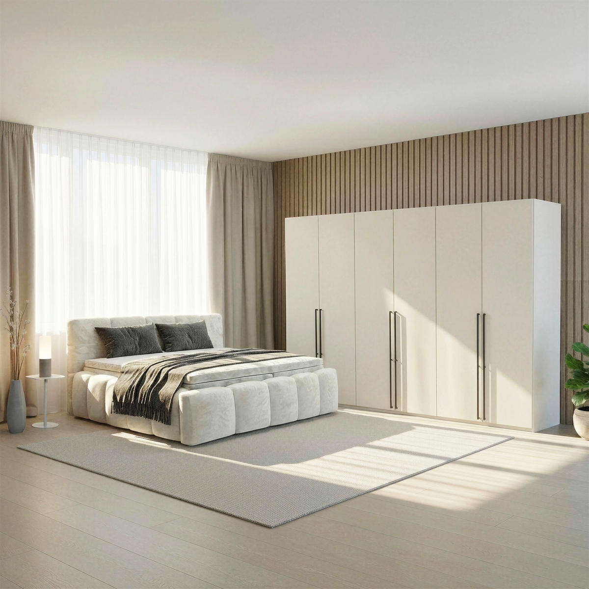 BOXBETT 180/200 cm,  in Beige, gepolstertes Kopfteil, Bettkasten, Topper, Matratzen, H3 + H3 = fest  - Beige/Schwarz, MODERN, Kunststoff/Textil (180/200cm) - Xora