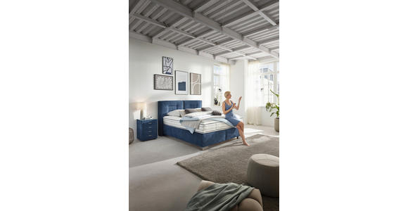 BOXSPRINGBETT 200/200 cm  in Dunkelblau  - Chromfarben/Dunkelblau, KONVENTIONELL, Textil/Metall (200/200cm) - Dieter Knoll