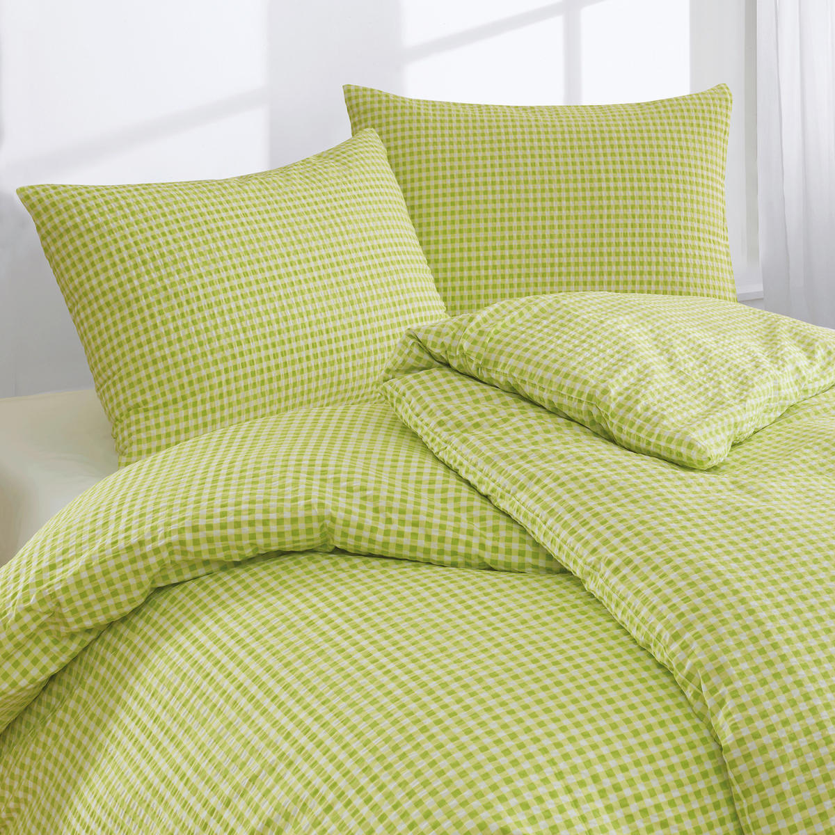 BETTWÄSCHE 2-teilig Seersucker 140/220 cm  - Grün, Basics, Textil (140/220cm) - Florella