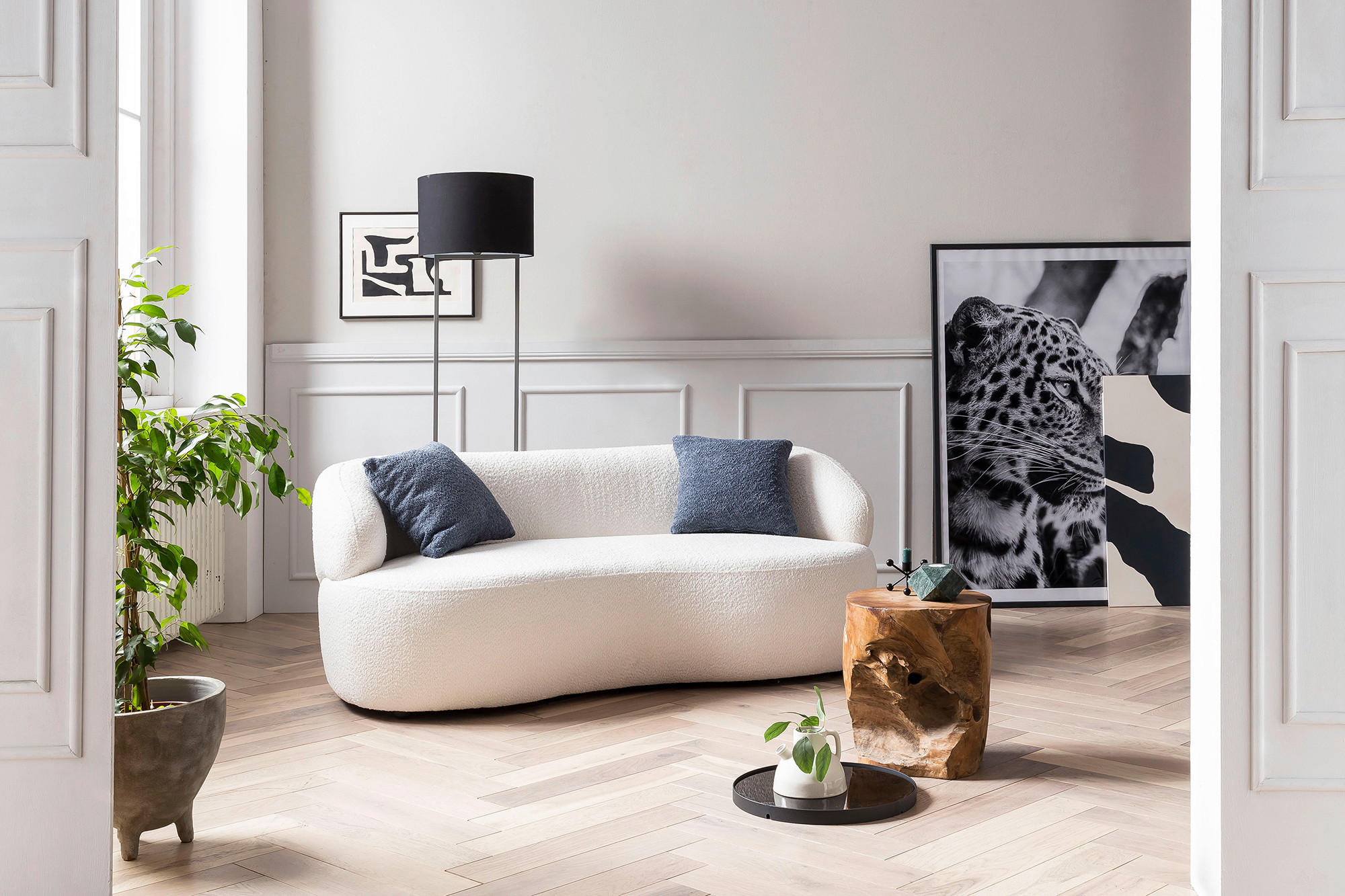 2-SITZER-SOFA in Bouclé Weiß  - Schwarz/Weiß, MODERN, Kunststoff/Textil (170/70/95cm) - Livetastic