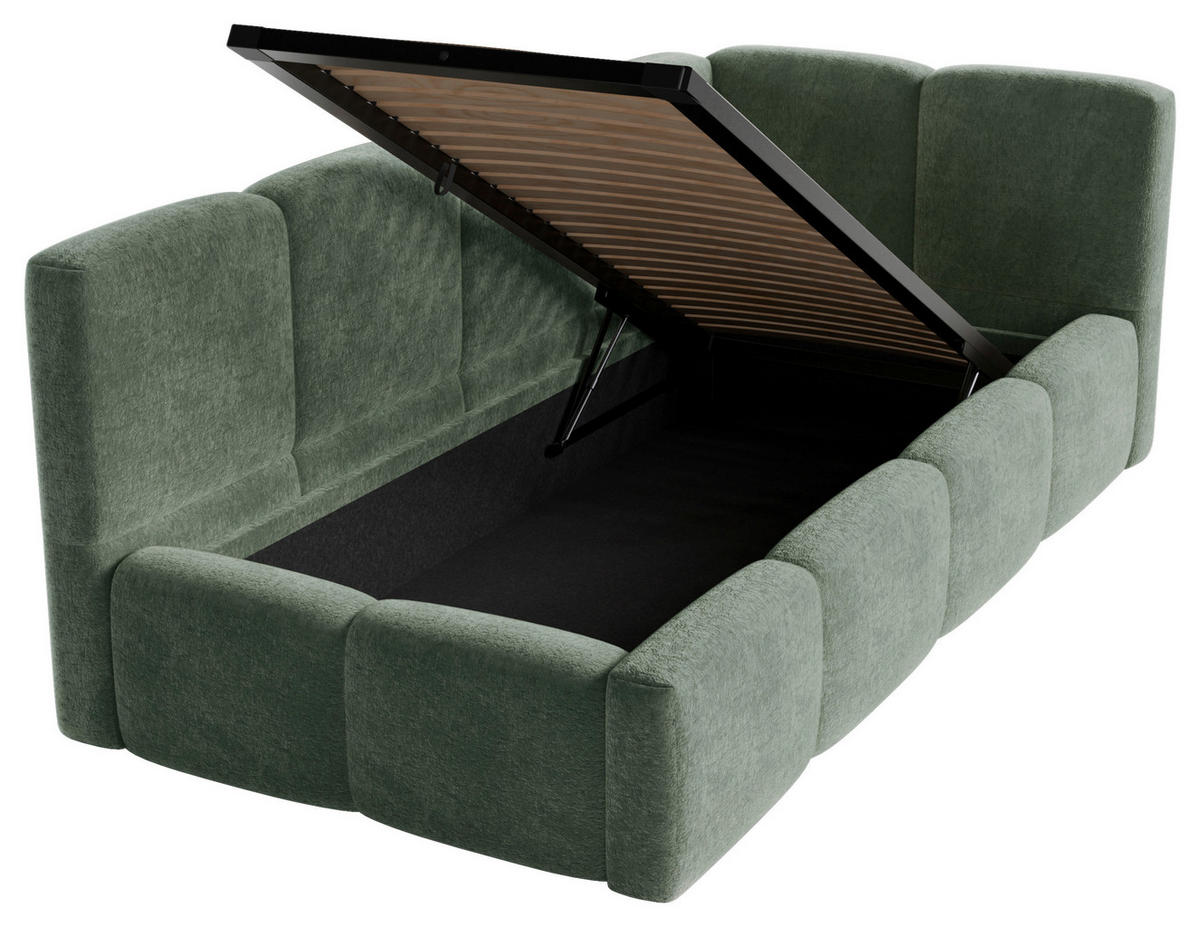POLSTERBETT 90/200 cm,  in Grün, Lattenrost, Bettkasten,  - Schwarz/Grün, Design, Holz/Textil (90/200cm) - Chameo
