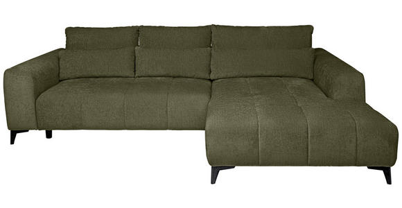 ECKSOFA  in Chenille Olivgrün  279/222 cm  - Schwarz/Olivgrün, KONVENTIONELL, Kunststoff/Textil (279/222cm) - Hom`in