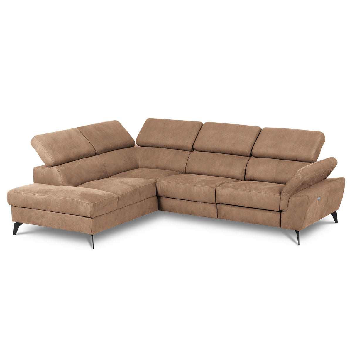 ECKSOFA SONO in Lederlook Hellbraun Armteilverstellung, Kopfteilverstellung  210/265 cm  - Hellbraun/Schwarz, Design, Textil/Metall (210/265cm) - Livetastic