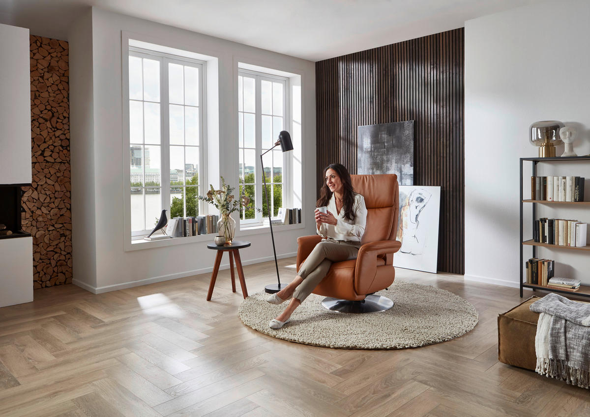 RELAXSESSEL in Leder Braun  - Edelstahlfarben/Braun, Design, Leder/Metall (78/112/85cm) - Cantus