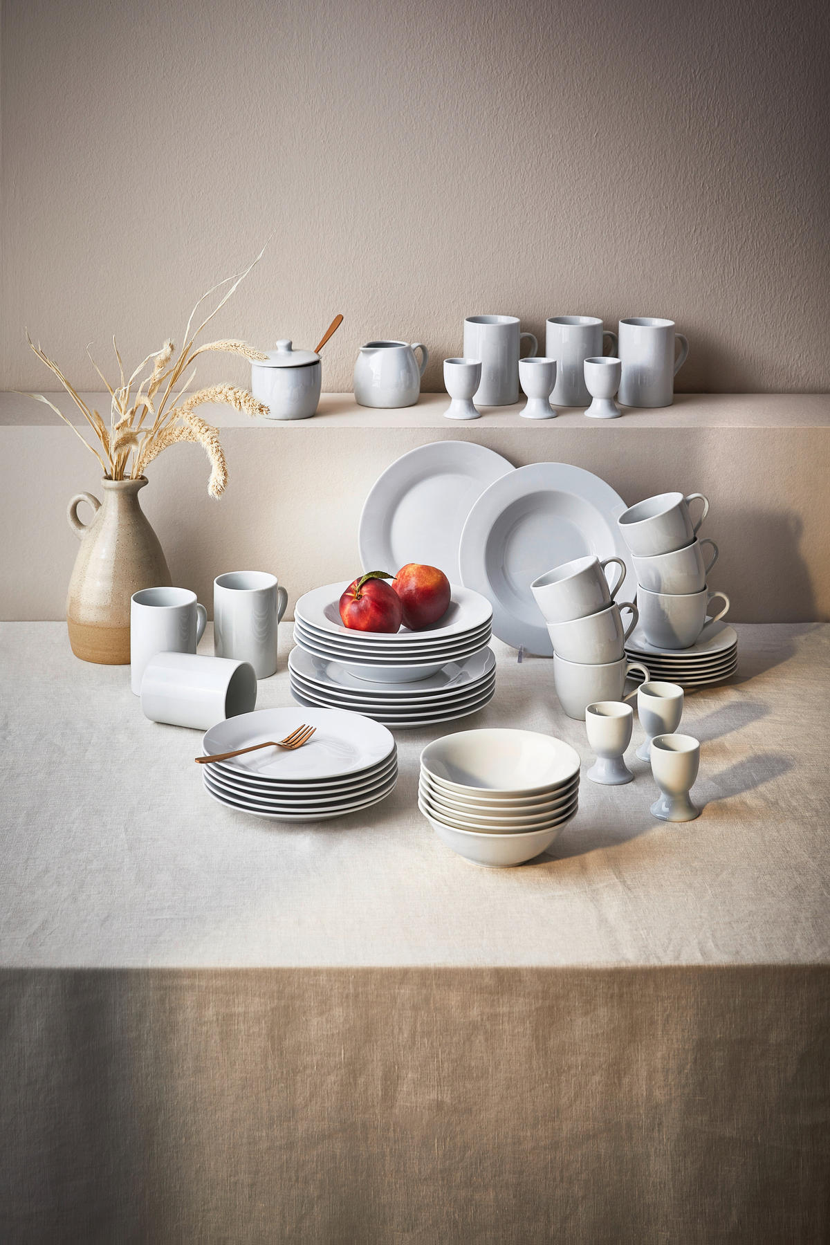 KOMBINOVANÝ SERVIS, 50-dielne, porcelán - biela, Basics, keramika - Novel
