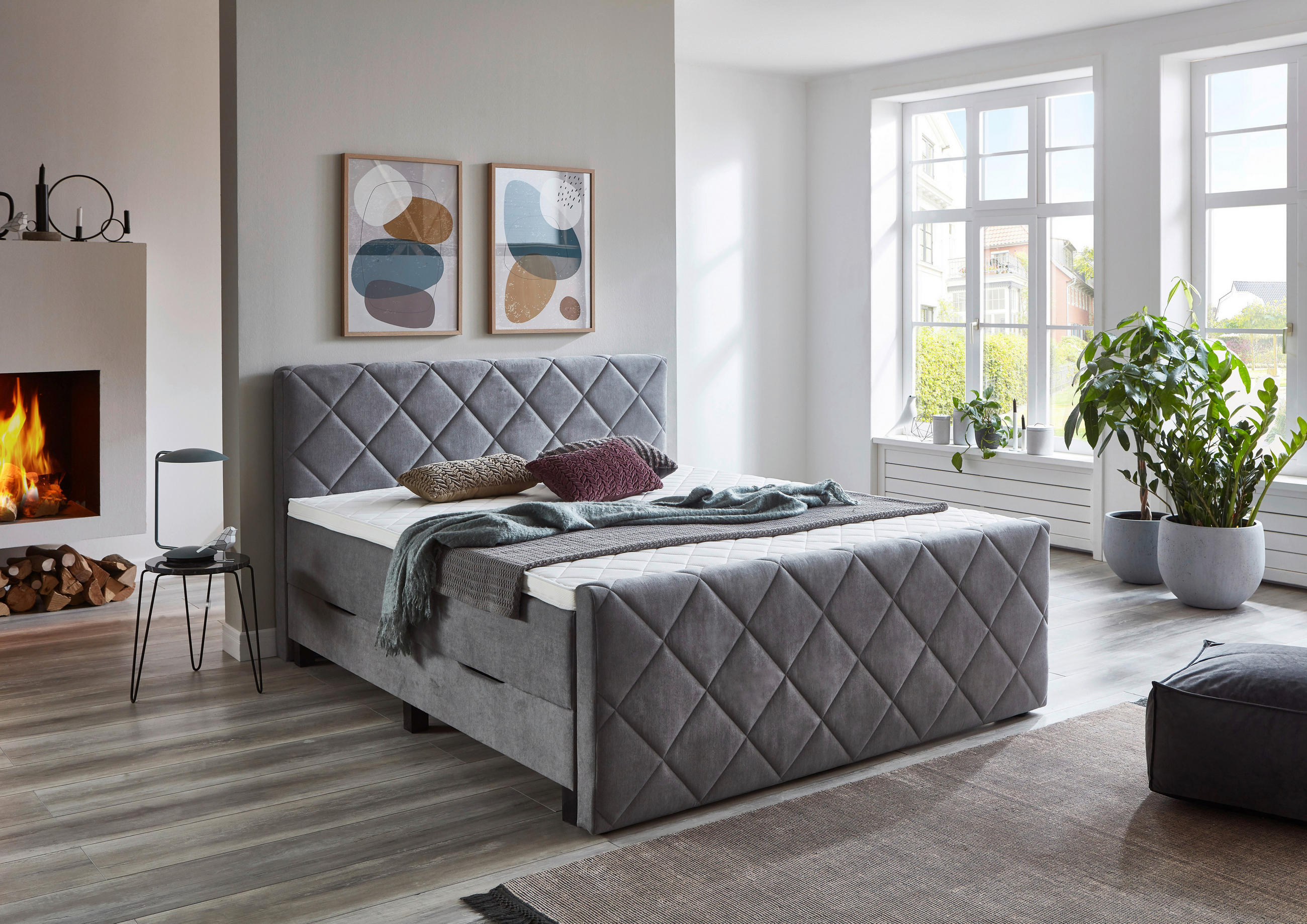 BOXSPRINGBETT 180/200 cm in Grau - Schwarz/Grau, KONVENTIONELL, Kunststoff/Textil (180/200cm) - home24
