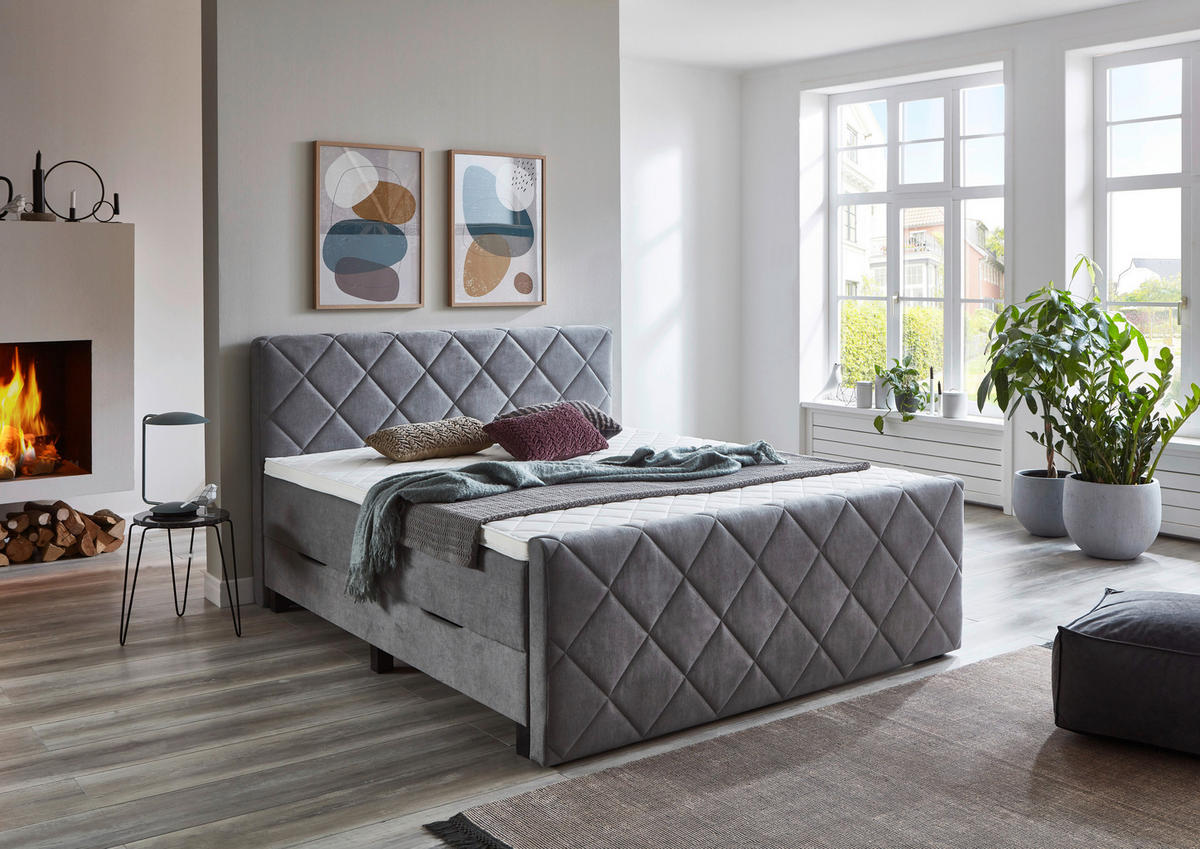 BOXSPRINGBETT 180/200 cm  in Grau  - Schwarz/Grau, Konventionell, Kunststoff/Textil (180/200cm) - home24