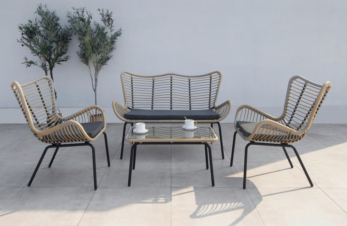 TERASOVÁ SEDACIA SÚPRAVA kov, sklo, textil - čierna/farba tíku, Basics, kov/textil (122/86,5/69cm) - Acamp