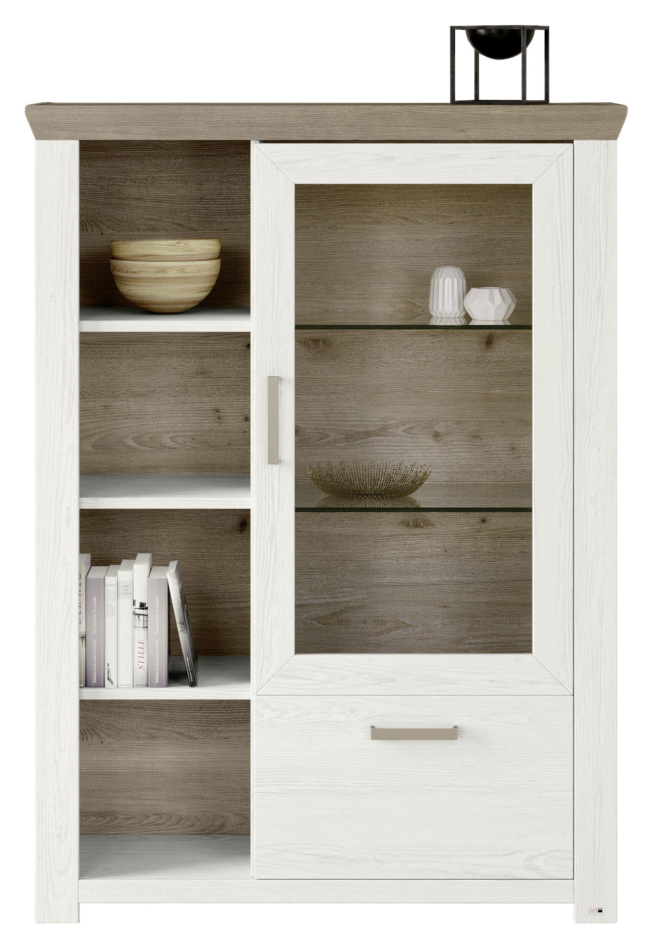 HIGHBOARD Weiß, Eichefarben - Eichefarben/Weiß, Design, Glas/Holzwerkstoff (104,5/142,6/42,2cm) - SetOne by Musterring