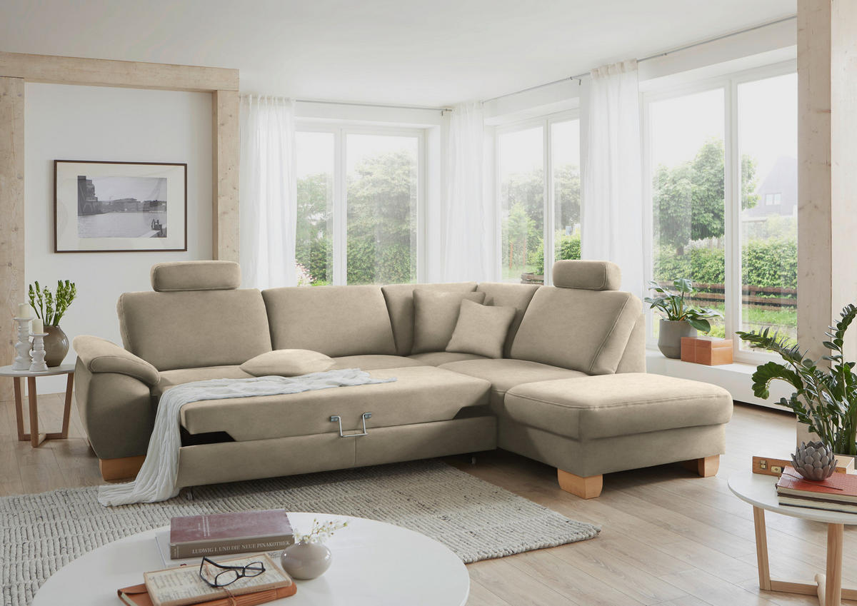 ECKSOFA in Mikrofaser Naturfarben  - Wildeiche/Beige, Natur, Holz/Textil (286/236cm) - Voleo