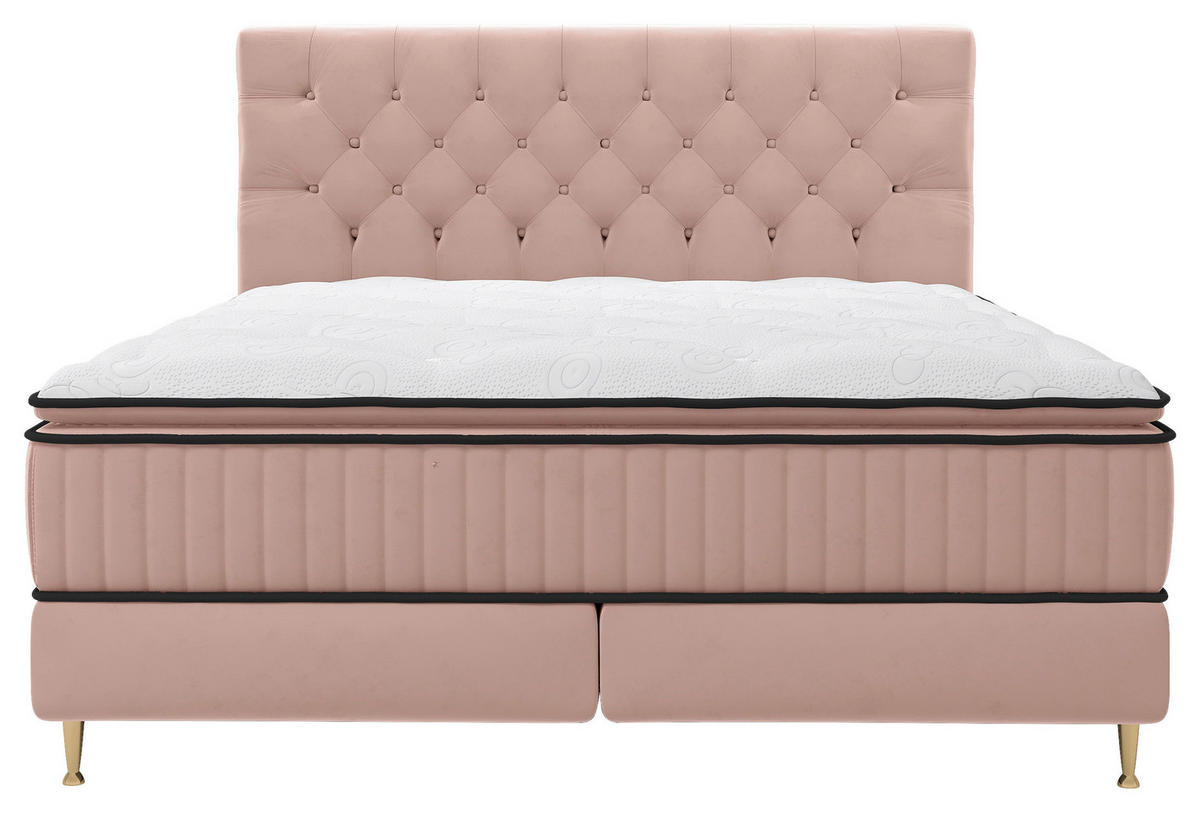 BOXSPRINGBETT 180/200 cm  in Hellrosa  - Hellrosa/Goldfarben, Design, Textil/Metall (180/200cm) - Boxxx