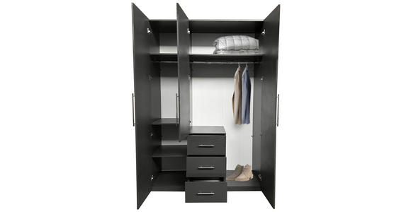 KLEIDERSCHRANK 147/219/59 cm 3-türig  - Anthrazit/Anthrazit Hochglanz, KONVENTIONELL, Holzwerkstoff/Metall (147/219/59cm) - Carryhome