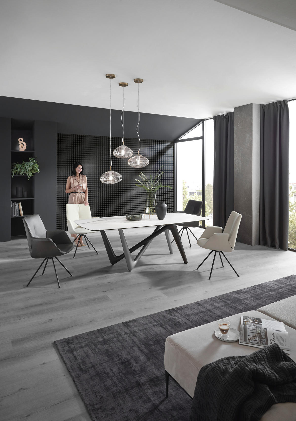 ESSTISCH in Kunststoff, Keramik 220/110/75 cm   - Weiss/Anthrazit, Design, Keramik/Kunststoff (220/110/75cm) - Dieter Knoll